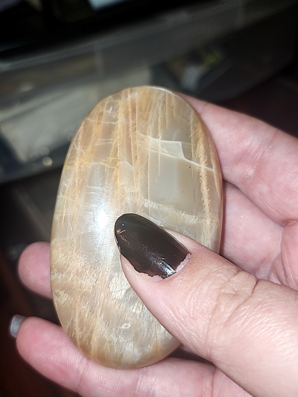 Peach Moonstone Palm Stone